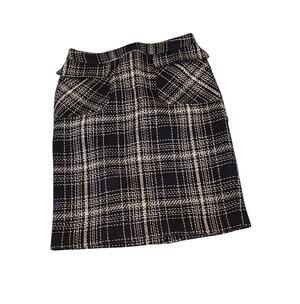 Halogen Navy Plaid Tweed Pencil Skirt Petite 4P Lined Back Slit Workwear